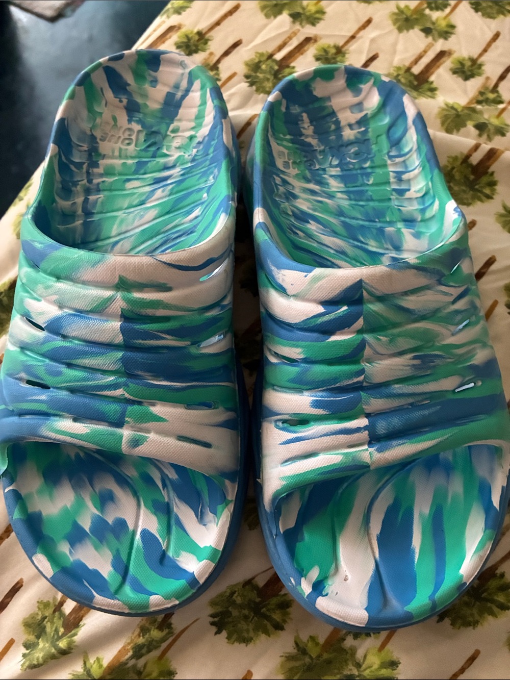 Hoka One One Blue Green White Marbled Slide Sandals 10inches
